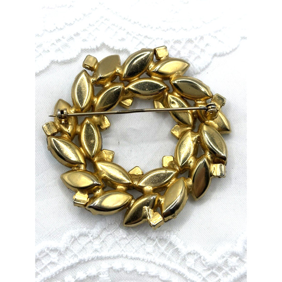 VTG Rhinestone Brooch AB Wreath Marquise Round Gold Tone J1-3020 - Picture 4 of 10